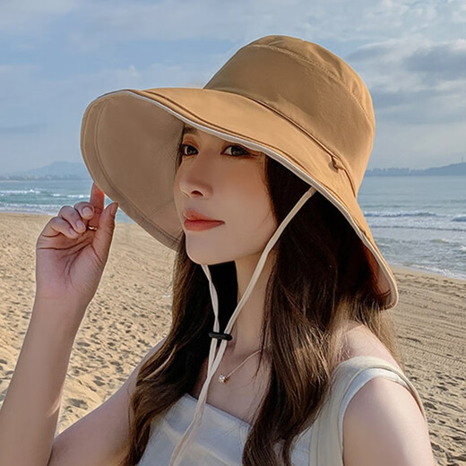 Red Dragonfly (RED DRAGONFLY) Hat Women's Summer Korean Style Sun Protection Sun Hat Seaside Travel Anti-UV Fashion Face Covering Beach Travel Hat Reversible Beige + Yellow