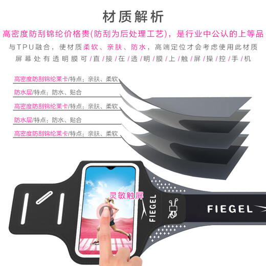 FIEGEL 马拉松跑步手机臂包运动手机臂套男士 女士通用健身手机袋手机包 黑色 华为mate60pro/Ultra专用