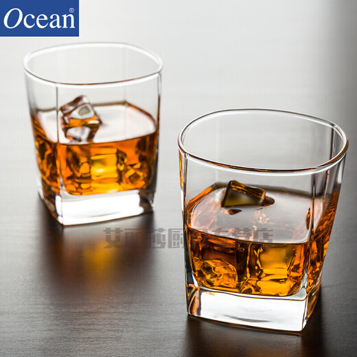 Ocean imported lead-free glass household heat-resistant tea cup water cup thickened whiskey cup beer cup drinking cup two short square cups (295ML)