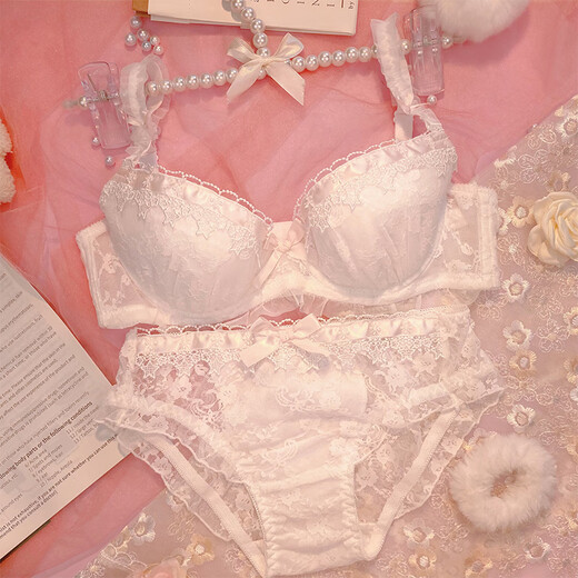 Modal underwear with big breasts showing small push-up girl bra small breasts sexy suit thin Japanese style cute pure lust large size bra small rose pink suit three-breasted = with steel ring 80B =36B