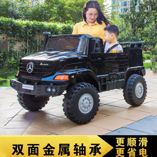 Hand in hand with Mercedes-Benz children's electric car four-wheel remote control car double child toy car can sit adults and babies swing children's car flagship black + plastic chair + shelf + 6 hours of battery life