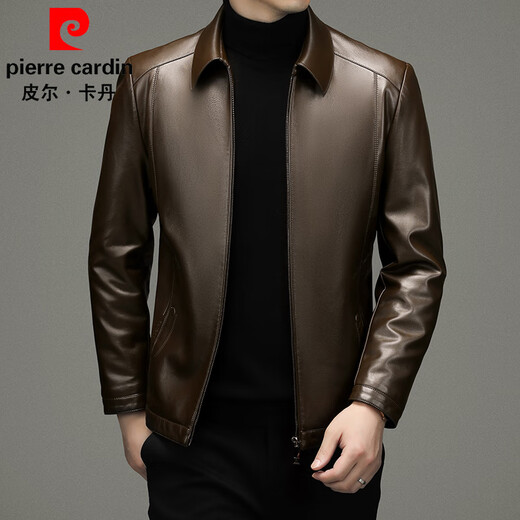 Pierre Cardin leather jacket men's autumn and winter warm velvet thickened PU leather jacket middle-aged dad wear business casual lapel leather jacket