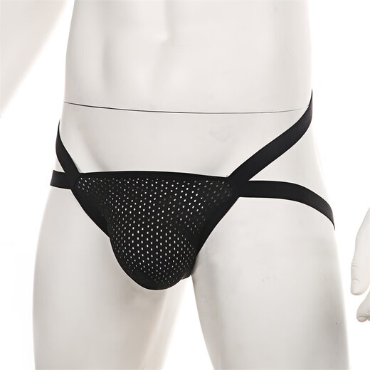 Männer sexy Unterwäsche Herren Tanga Low Taille hohl Doppel-Tit-Netz atmungsaktiv sexy Unterwäsche Schwarz M.