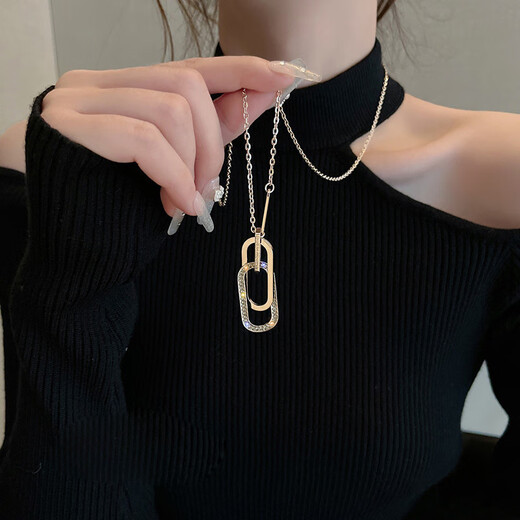 Qlady geometric sweater chain women's high-end long necklace temperament light luxury design sweater decoration pendant pendant gift