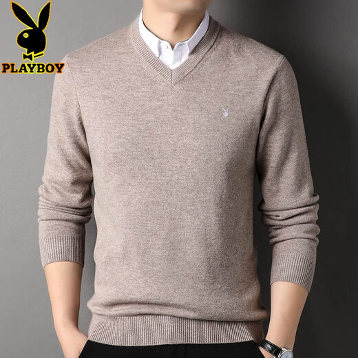 
Playboy full cardigan for men knitted fake two-piece sweater for men casual cardigan top clothes middle-aged and young lapel autumn and winter new sweater men's wool sweater solid color warm Korean version 6173 Navy blue 190/4XL