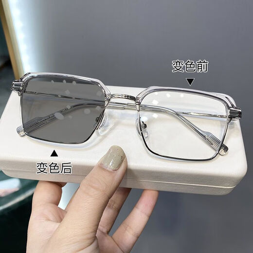 Duomu GM que cambia el color Gacias de miopía La radiación anti-azul de los hombres se puede combinar con protección para los ojos y marco cuadrado de moda marco negro y plateado [gris fotosensible inteligente] espejo de luz plana [0 grados] tela de espejo de espejo de alta gama