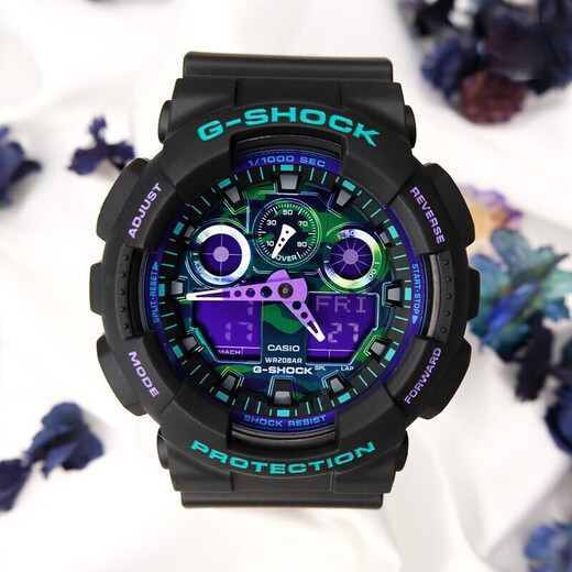 CASIO G-SHOCK Heart of the Ocean Trendy Colorful Sports Dual Display Men's Watch Neon Warrior GA-100BL-1ADR