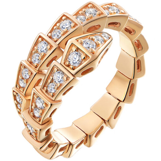 Ji Ge 18K gold couple ring 18k rose snake-shaped ring women's niche design snake bone three-circle full diamond moissanite ring