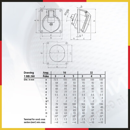 
Mannekos MENNEKES Industrial Socket Connector Three-phase Electric High Power Aviation Socket 3-core 16A 230V Waterproof and dustproof industrial plug socket Article No. 1463