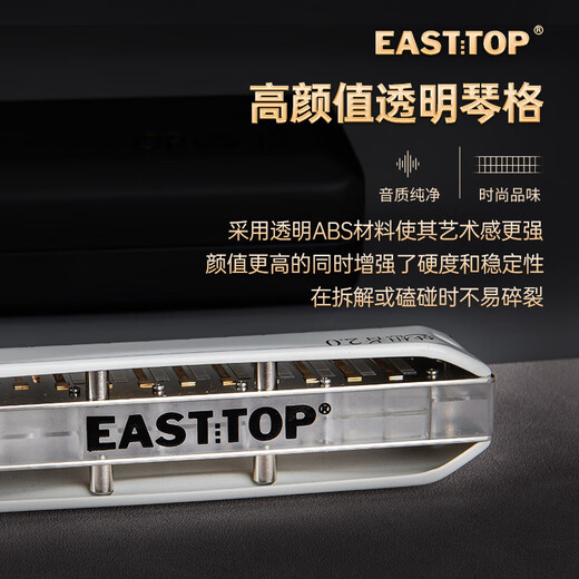 东方鼎（EAST TOP）半音阶口琴12孔48音白色款 梦想者2.0 专业演奏初学练习通用款