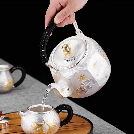 兰亭紫苑 银壶手工锤纹錾刻纯银999烧水壶泡茶壶功夫煮水壶家用茶道银茶具 1200毫升695克 纯银999+检测证书