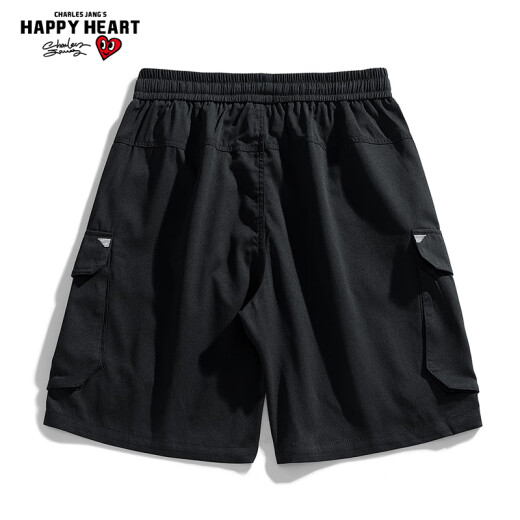 Charles Peach Heart Trendy Brand Shorts Couple Style Men's and Women's Casual Workwear Style Multi-Pocket Versatile Quarter Pants Black 3XL