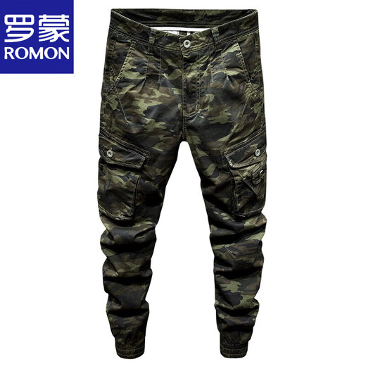 Romon Frühlings- und Herbst-Tarnung Arbeitshose Herren Sportbindungen Schlanker kleiner Fuß koreanischer Stil Mode All-Match Casual Hosen 691c Tarnung 28 Füße ein Taillenkreis