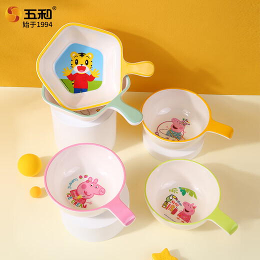 Wuhe (wuhe) Cartoon Handle Bowl's Table's Valerie de table maison Bol de nourriture pour bébé Anti-scalding Bol de soupe spéciale bol de riz bol bébé complémentaire bol de nourriture mignon singe simple oreille bol (350 ml)