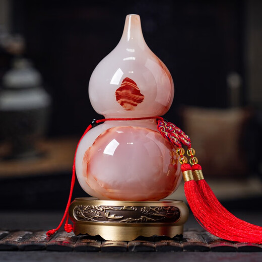 宰搂天然玉石葫芦铜玉摆件乔迁开业礼品中国风客厅摆设 13白玉葫芦15807配黄铜底座+流苏