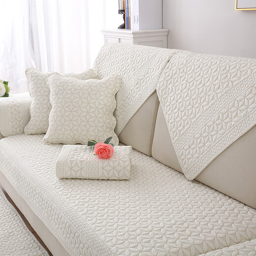 Nabefi full cotton sofa cushion four seasons universal fabric non-slip solid wood seat cushion simple modern leather sofa cover backrest turban beige back grid 70*702 pieces