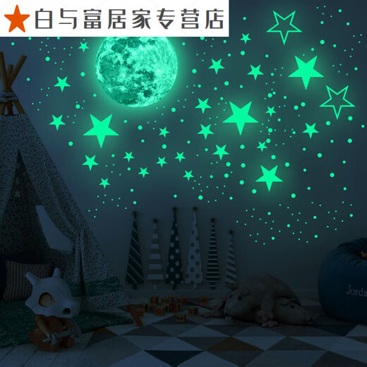 
Shantoulin Village 30CM Luminous Moon Glowing Stars Creative Fluorescent Wall Stickers Children's Room Decoration Cartoon Starry Sky Stickers Self-adhesive (Blue Light) 1 Moon + 1049 Star Dots_