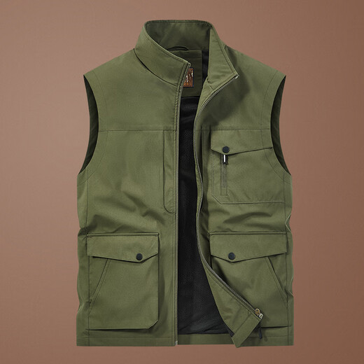 洺威保登马夹男士背心秋冬季加绒立领户外休闲工装多口袋坎肩钓鱼马甲外套 卡其色 常规 春秋 2XL