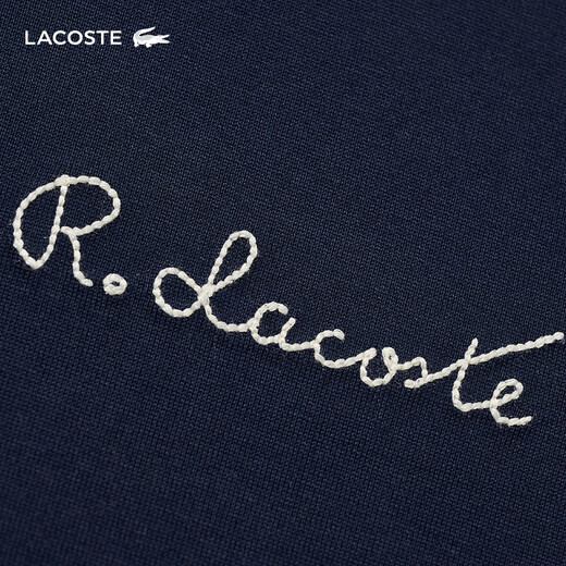 LACOSTE French crocodile men's simple casual solid color round neck short-sleeved T-shirt | TH3838 166/Navy Blue M 4 175