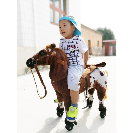 Pony -Puppe, die simuliert sein kann, tierisch rockig Pferdplüschspielzeug großer Zhuge -Fitness -Horse -Schiebepferd Schwarz -Weiß -Räder -Pferd Länge 82 cm * Höhe 68 cm können 180 Jin standhalten [Jin gleich 0,5 kg] Gewicht