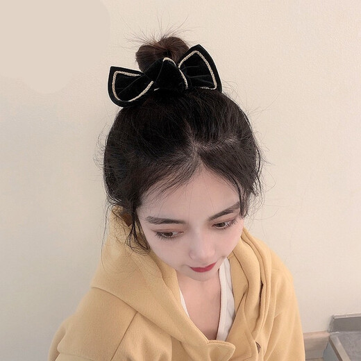 XiaoWenZi jisoo Jin Zhisoo's same black bow hair clip girl's Japanese and Korean velvet hairpin ponytail hair tie 2# Zhao Lusi-same green streamer hair ring