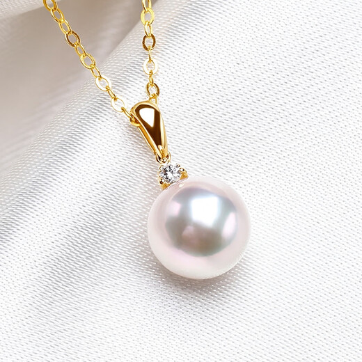 Queen of Pearls G18K gold inlaid real diamond pearl pendant single round Akoya pearl necklace for girlfriend
