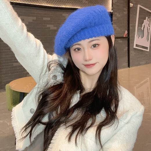 Ruiqe 2025 new beret white hat for women winter warm and face-friendly small painter hat large head circumference knitted hat versatile white