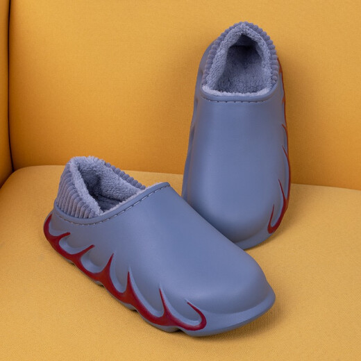 Yu Zhaolin Cotton Slippers for Men and Women Winter Fashion Versatile Plus Velvet Couple Style Indoor Casual Shoes Wear-Resistant Thick Sole Non-Slip Bag Heel Comfortable and Warm Home Lazy Slippers for Outerwear Cold-resistant Shoes for Men Blue Gray 36