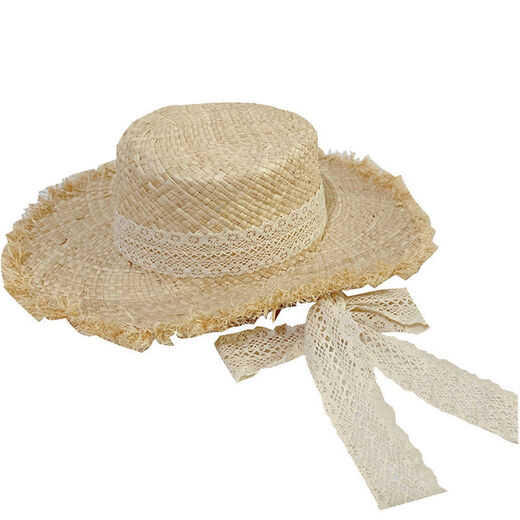 Aomela -Gurthut mit Frauen Sommer Breasted Lafite Hut Bow Beach Style Sun Hut großer Krempe Französischer Strohhalm (Spitzenspitze)