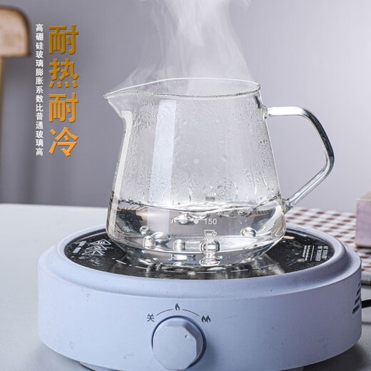 Wanjia full hand brewed coffee pot high borosilicate glass with scale sharing pot swirl texture cold brew American filter cup set [with 40 pieces of filter paper] 450ml sharing pot