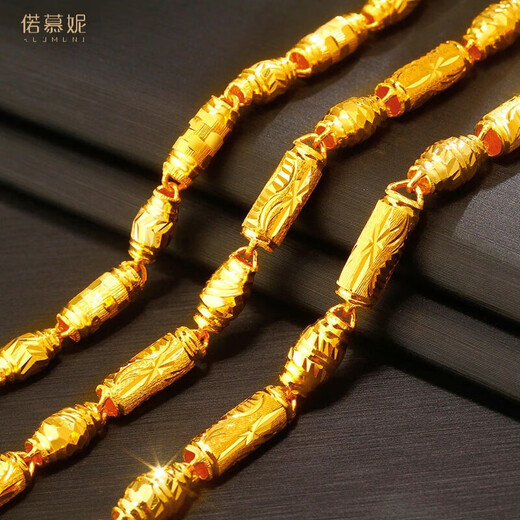 Romunni Vietnamese sand gold-plated men's necklace fake gold chain does not fade 999 hollow bamboo cylindrical rugby women's model 4 mm thick 50 cm long weight 20 grams