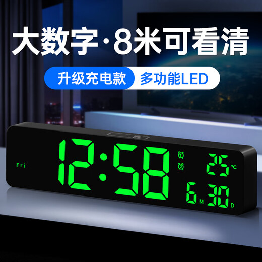 BBA电子时钟led数字桌面电视柜台钟智能闹钟客厅挂墙 6625插电白