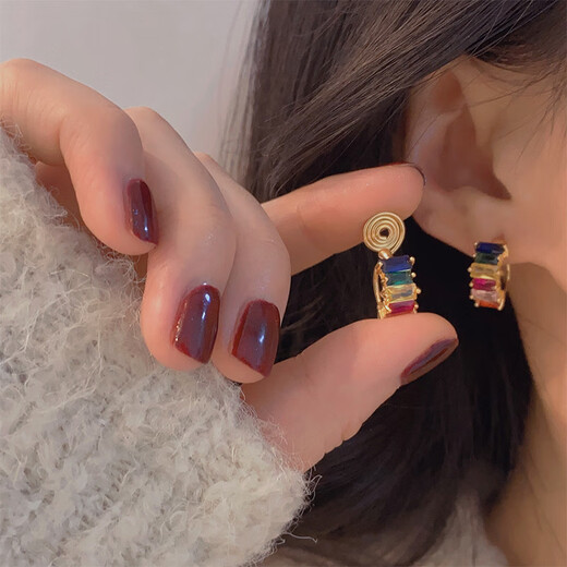 Meng Junchen Colorful Zircon Mosquito Repellent Disc Ear Clips Without Piercing Women's High-End Earrings Contrast Color Earrings Circles Small Painless Earrings Ear Clips + Rubber Pads