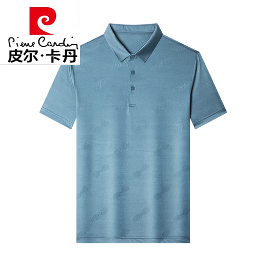 皮尔卡丹（pierre cardin）高端提花桑蚕丝短袖T恤男士中年夏季休闲真丝薄款P.OLO衫 BY6218款-墨兰 4XL 190/58【适合体重185-210斤】