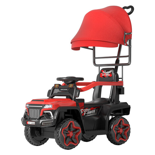 Children's electric car can be pushed on the ATV baby four-wheel toy car can be used to charge remotely with children's car. Blue dual-wheel drive large battery + remote control + Bluetooth + car shed