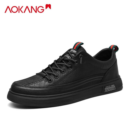 Aokang men's shoes 2025 new winter fashionable casual business leather shoes men's comfortable British style thick sole plate black 41