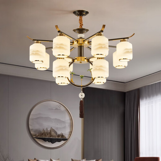 Op Yuanxing Lighting Collection 2024 Living Room Bedroom Lamp Restaurant Lamp New Chinese Style Chandelier Home Atmosphere Chinese Style Full Copper Zen Iron 12-head Ceiling Lamp Full Spectrum Three-Color Light Source