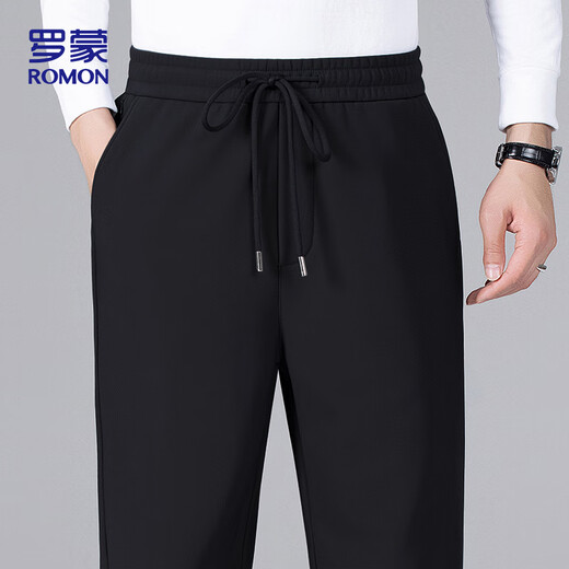 Lomon casual pants for men in autumn and winter, simple warm and velvet thickened trendy versatile long pants for men 766 black XL