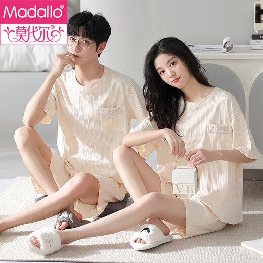 
Modal couple pajamas summer pure cotton short sleeve shorts women's sweet and fashionable men's casual large size can be worn outside home clothes AQT683 2XL (180) Women's L+ men's XXL