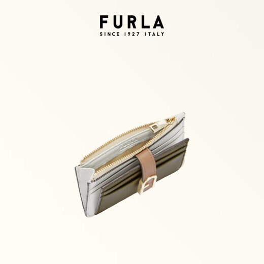 FURLA [Holiday Gift] [New Product] FURLA FLOW medium cowhide women's card holder sage green + taupe + marshmallow white