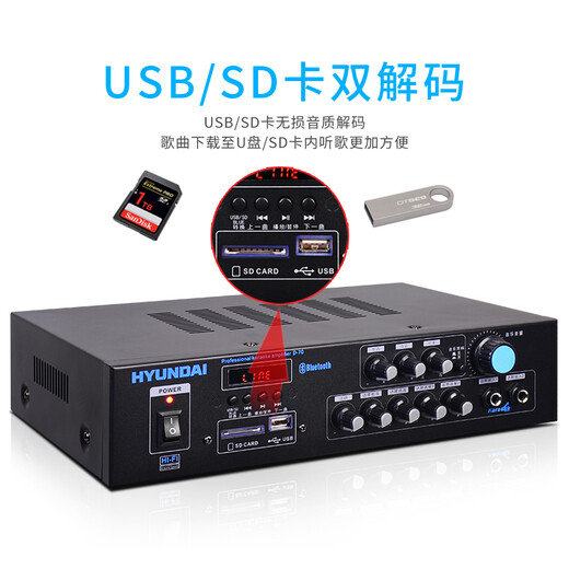 HYUNDAI modern home KTV audio amplifier dedicated for home card package speakers high-fidelity Bluetooth wireless high-power music amplifier D70 (including dual wireless microphones)