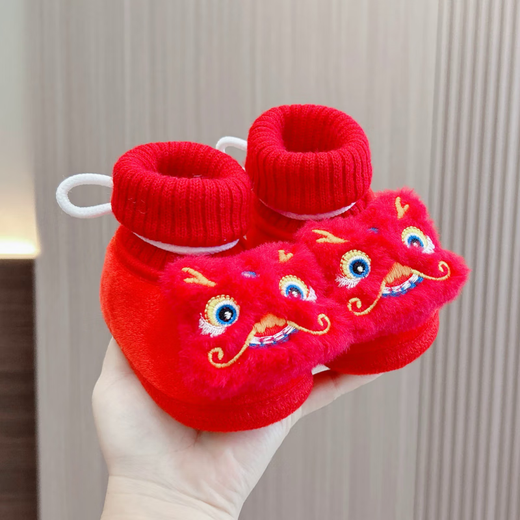 Midur Baby Stufe Baumwollschuhe rot 100-Tage-Jahr alte chinesische Neujahrsbabyweiche Socken Schuhe Löwen Tiger Kopfschuhe verdickte Samt warme rote Wolke Tiger (rote Schraubenstiefel) 11 innere Länge 10,5 cm (s empfohlen 0-5 Monate)
