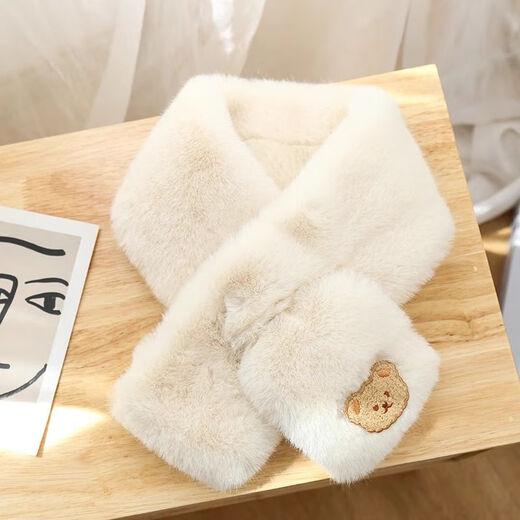 Scarf for women in autumn and winter Korean style, cute warm plush bear 2024 winter new white fashionable scarf trend, cute bear scarf - white 1