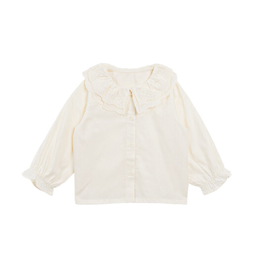YOUGE Infant 2024 new long-sleeved French sweet shirt spring lapel ruffle top trendy off-white 66 cm
