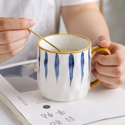 Kawashimaya Qinghe Japanese mug ceramic cup home office drinking cup milk cup breakfast cup coffee cup blue line mug 350ml