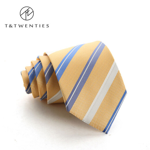 T / vingt ans Style Italian Fashion Business Tie Blue Blue Striped Men's Suit's Parition Forme Mariage Twill Orange Tie + Tie Clip + Broche Troo