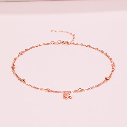 Saturday Fuhong 18K gold anklet cute cat color rose gold anklet birthday gift C088915 20+3cm