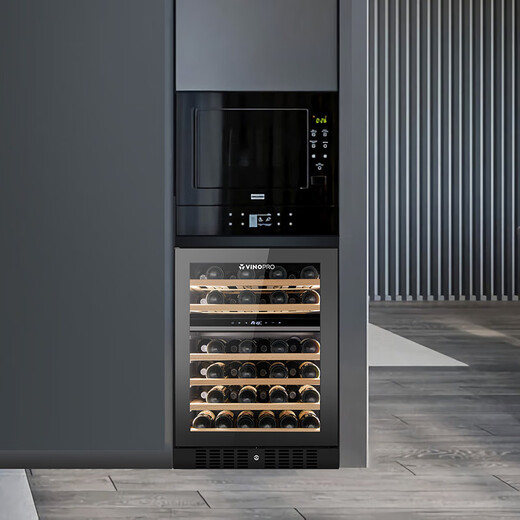 VINOPRO red wine cabinet, constant temperature wine cabinet, compressor air-cooled household embedded solid wood wine refrigerator BU-145 single temperature variable frequency model | first-class energy efficiency + air-cooled frost-free 46 bottles