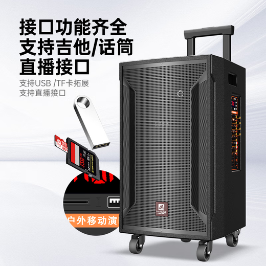 Manlong square dance audio high-power wireless microphone bluetooth musical instrument internet celebrity live broadcast mobile outdoor high-end karaoke machine singing trolley speaker W-15S audio dual microphone + gift package