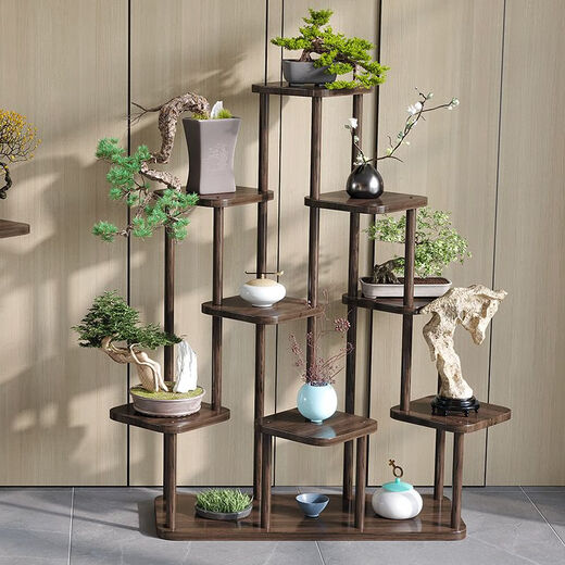 Soporte de flores para balcón de flores balcón nuevo estilo chino mesa de flores decoración interior sala de estar de múltiples capas ventanas suculenta bote de flores estante de pollo tridimensional estante de flores de madera de madera de siete capas